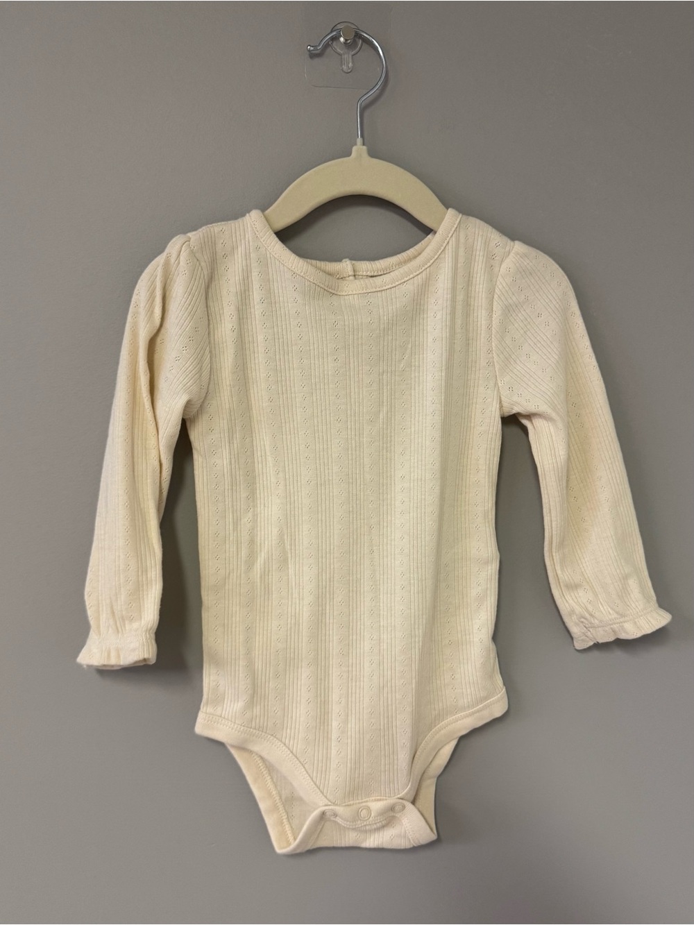Joe Fresh Cream Ribbed Long-Sleeve Baby One-Piece